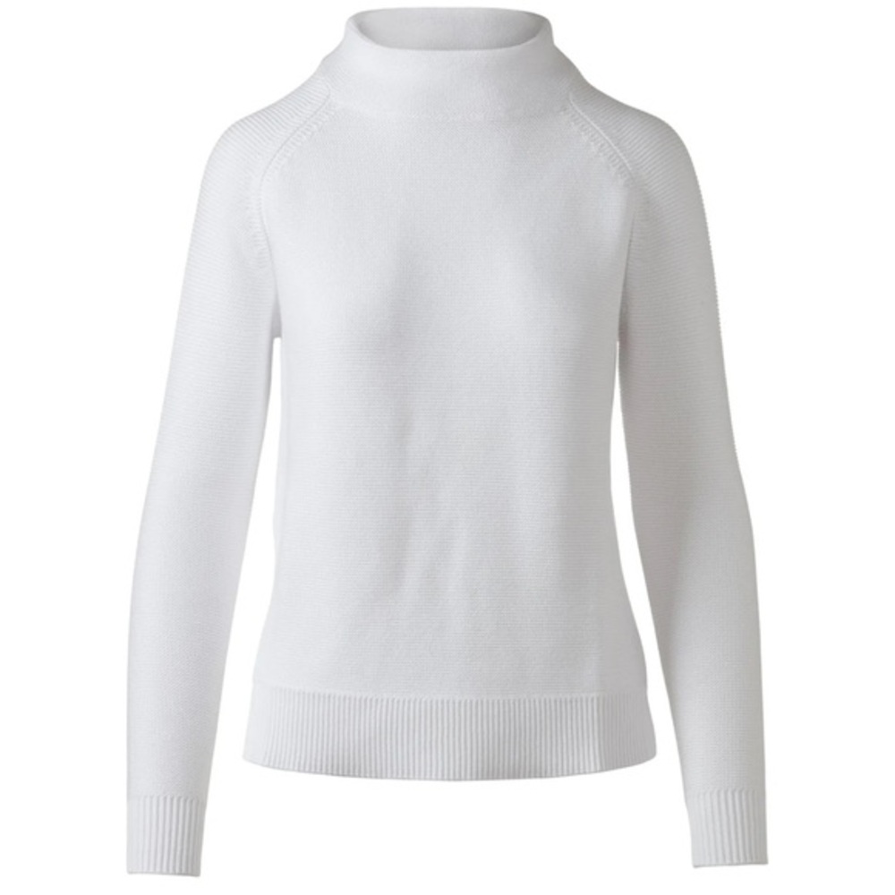 Kinross 100% Cotton Garter Stitch Funnel Mockneck Knit Sweater Winter White - S